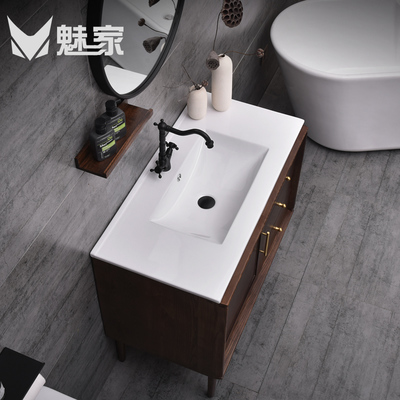魅家衛(wèi)浴新中式浴室柜大理石洗漱臺(tái)橡木輕奢風(fēng)洗臉盆洗手盆柜組合